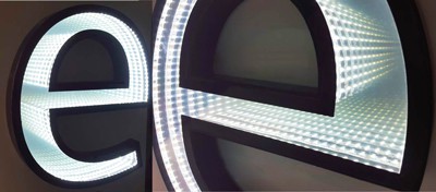 Le lettere Endless danno un senso di sprofondamento spaziale molto gradevole, all'interno del catalogo di insegne luminose.